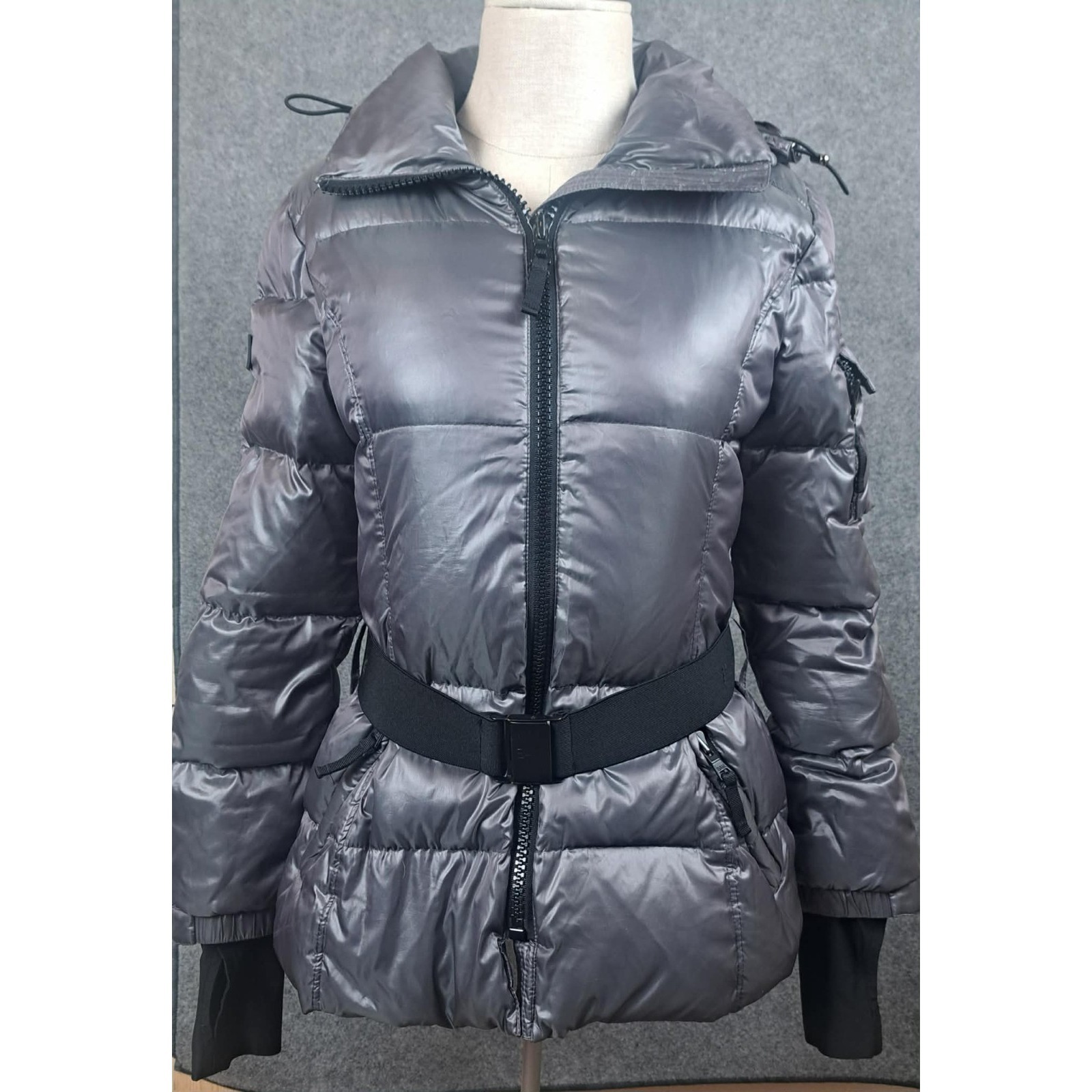 Sam New York Winter Jacket/Coat Down/Belted/Detachable Hood Gray Small Womens